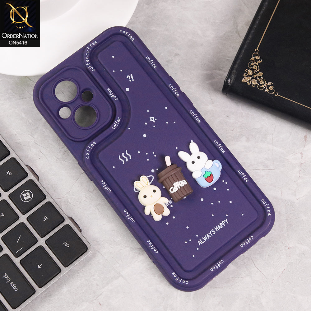 Oppo Reno8 Lite Cover - Purple - Cute 3D Cartoon Coffee Soft Silicon Case With Camera Protection