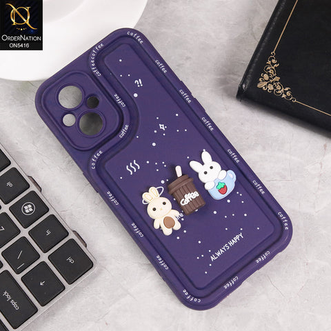Oppo Reno8 Lite Cover - Purple - Cute 3D Cartoon Coffee Soft Silicon Case With Camera Protection