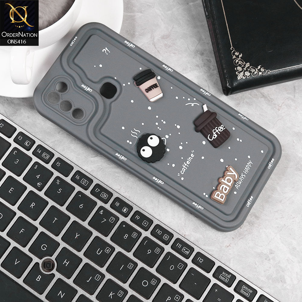 Infinix Hot 9 Play Cover - Gray -  Cute 3D Cartoon Coffee Soft Silicon Case With Camera Protection