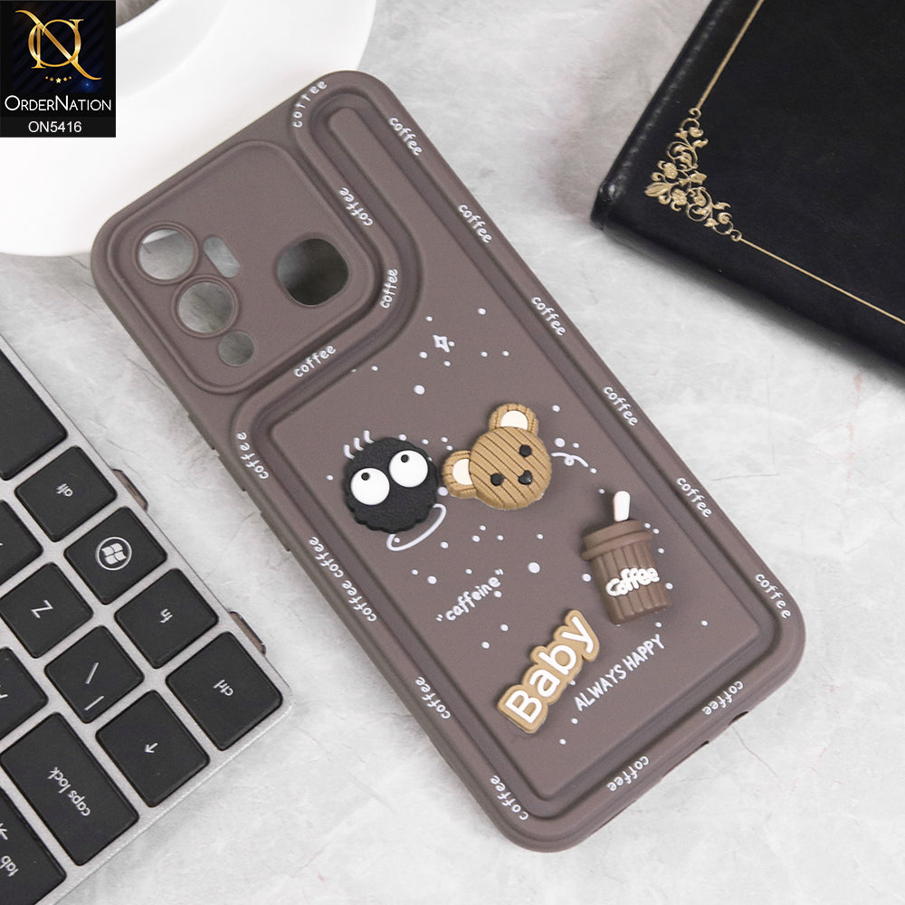 Infinix Hot 12 Play Cover - Brown - Cute 3D Cartoon Coffee Soft Silicon Case With Camera Protection