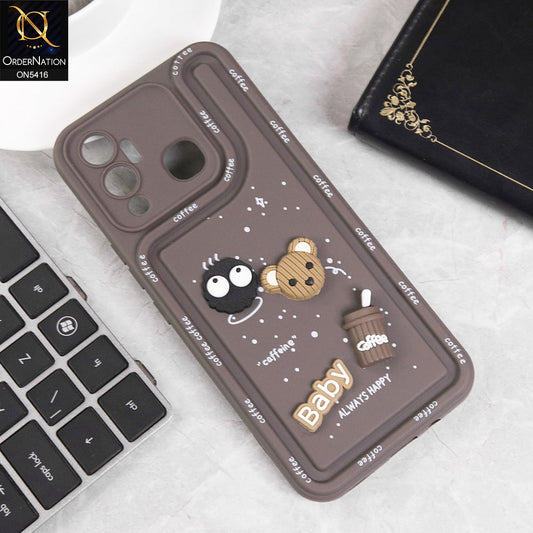 Infinix Hot 12 Play Cover - Brown - Cute 3D Cartoon Coffee Soft Silicon Case With Camera Protection