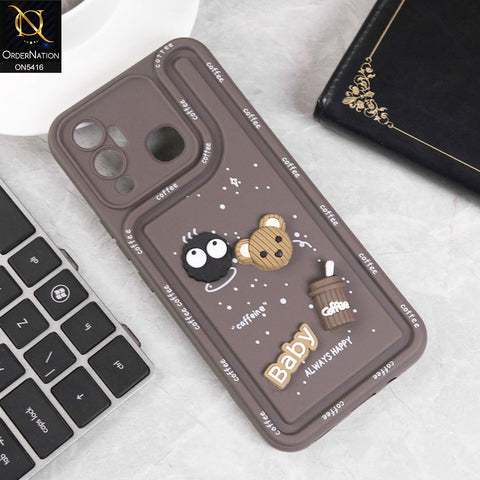 Infinix Hot 12 Play Cover - Brown - Cute 3D Cartoon Coffee Soft Silicon Case With Camera Protection