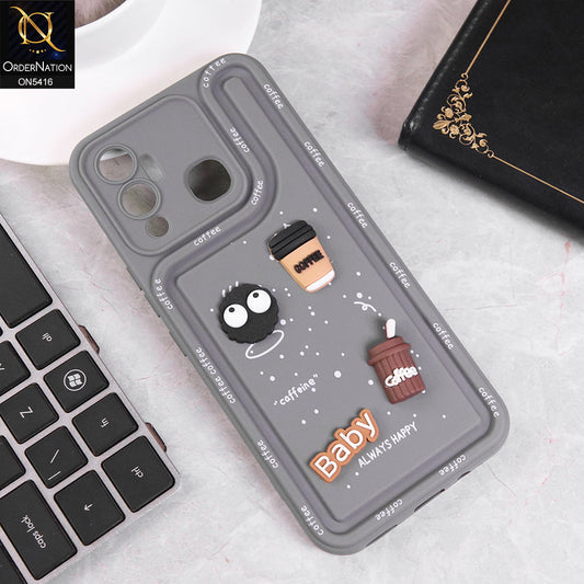Infinix Hot 12 Play Cover - Gray - Cute 3D Cartoon Coffee Soft Silicon Case With Camera Protection