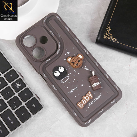 Infinix Hot 30 Cover - Brown - Cute 3D Cartoon Coffee Soft Silicon Case With Camera Protection