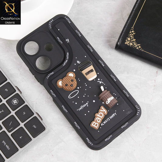 Infinix Hot 30i Cover - Black - Cute 3D Cartoon Coffee Soft Silicon Case With Camera Protection