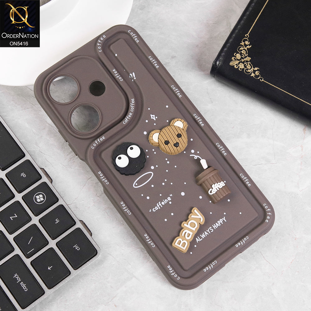 Infinix Hot 30i Cover - Brown - Cute 3D Cartoon Coffee Soft Silicon Case With Camera Protection