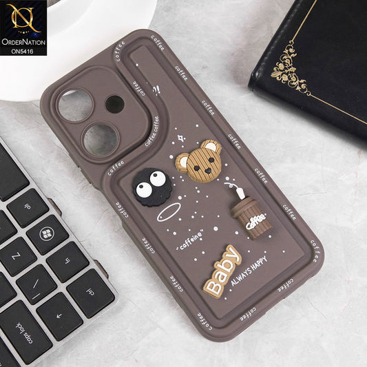 Infinix Hot 30i Cover - Brown - Cute 3D Cartoon Coffee Soft Silicon Case With Camera Protection