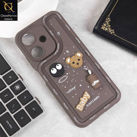 Infinix Hot 30i Cover - Brown - Cute 3D Cartoon Coffee Soft Silicon Case With Camera Protection