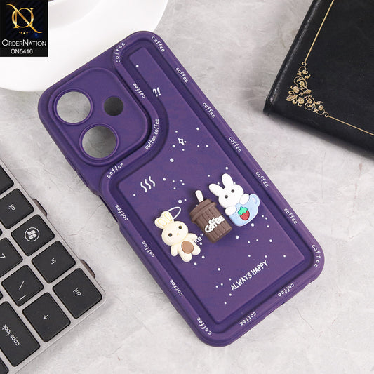 Infinix Hot 30i Cover - Purple - Cute 3D Cartoon Coffee Soft Silicon Case With Camera Protection