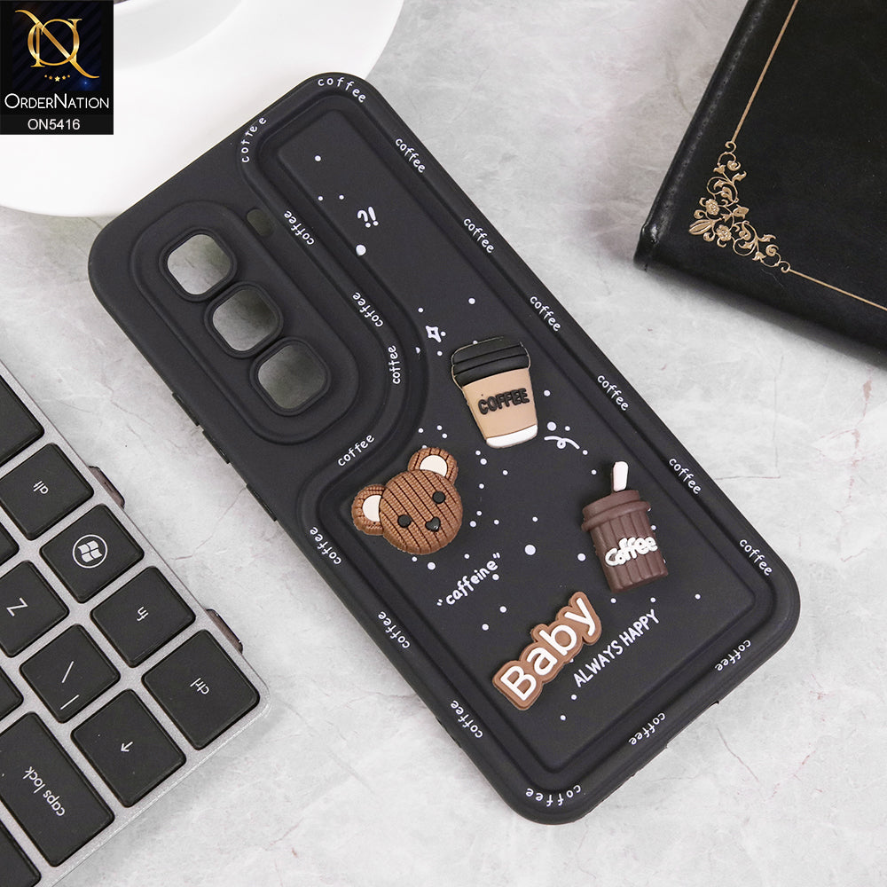 Infinix Hot 50 4G Cover - Black - Cute 3D Cartoon Coffee Soft Silicon Case With Camera Protection