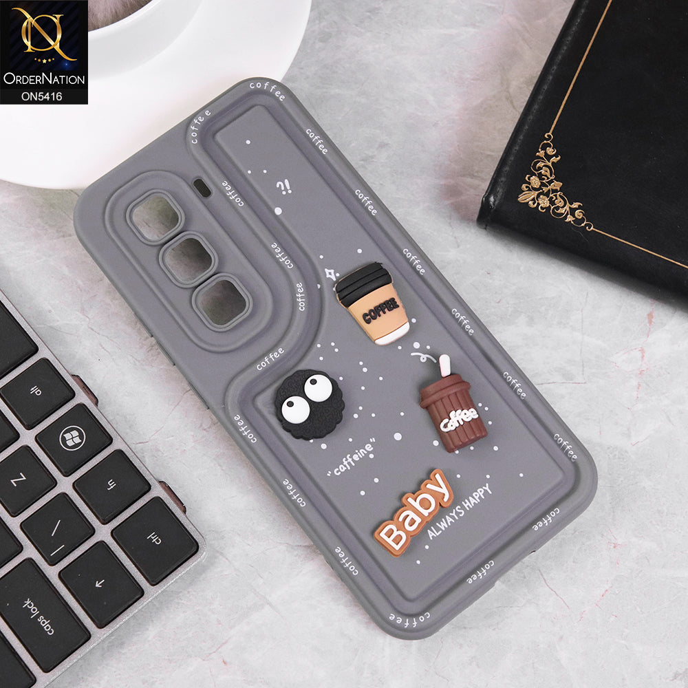 Infinix Hot 50 4G Cover - Gray - Cute 3D Cartoon Coffee Soft Silicon Case With Camera Protection