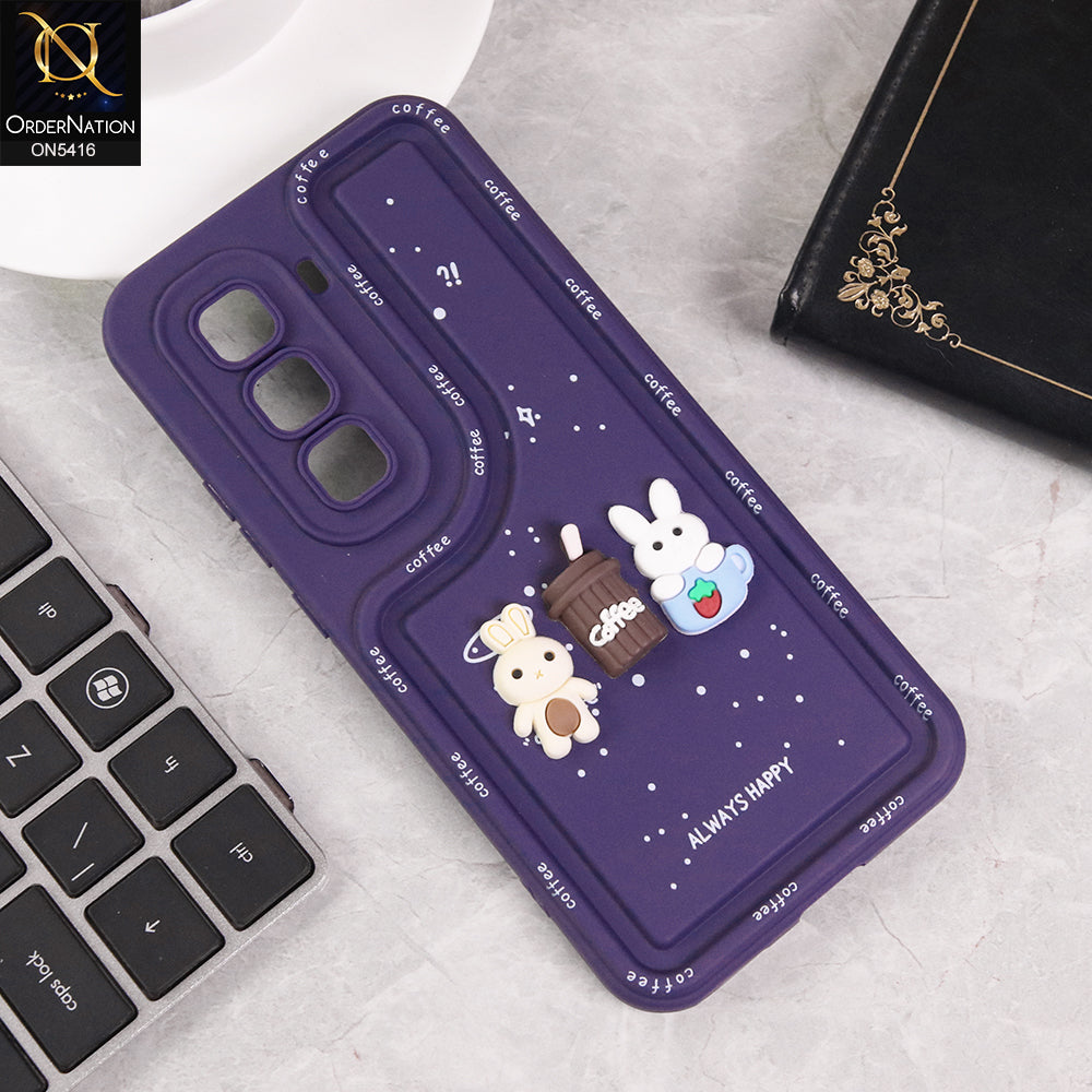 Infinix Hot 50 4G Cover - Purple - Cute 3D Cartoon Coffee Soft Silicon Case With Camera Protection