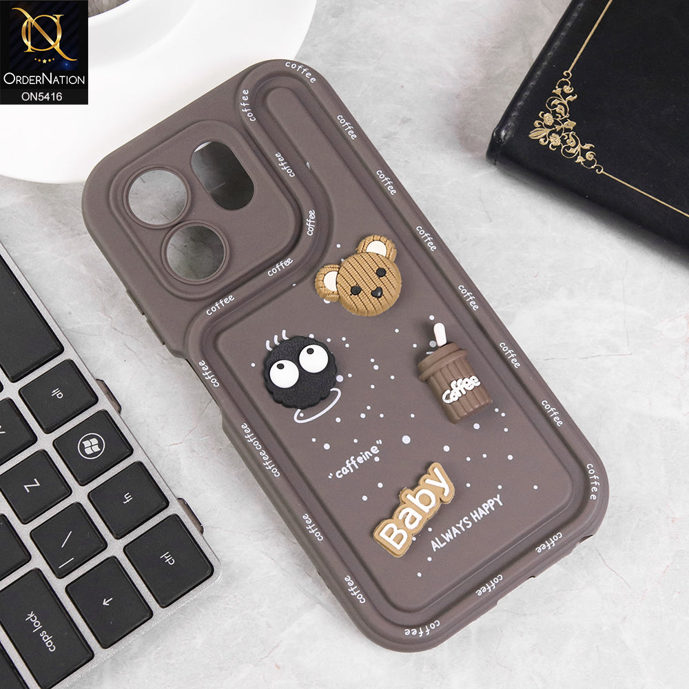 Infinix Hot 50i Cover - Brown - Cute 3D Cartoon Coffee Soft Silicon Case With Camera Protection