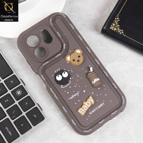 Infinix Hot 50i Cover - Brown - Cute 3D Cartoon Coffee Soft Silicon Case With Camera Protection