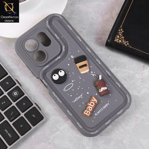 Infinix Hot 50i Cover - Gray - Cute 3D Cartoon Coffee Soft Silicon Case With Camera Protection
