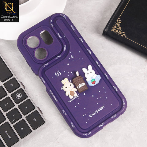 Infinix Hot 50i Cover - Purple - Cute 3D Cartoon Coffee Soft Silicon Case With Camera Protection