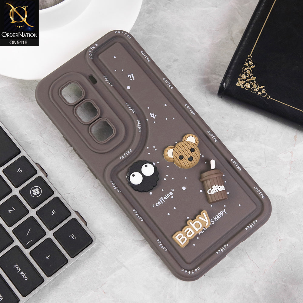 Infinix Hot 50 Pro Plus Cover - Brown - Cute 3D Cartoon Coffee Soft Silicon Case With Camera Protection