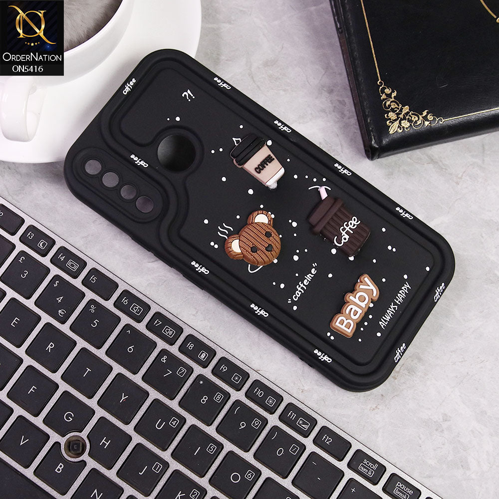 Tecno Spark 4 Cover - Black -  Cute 3D Cartoon Coffee Soft Silicon Case With Camera Protection