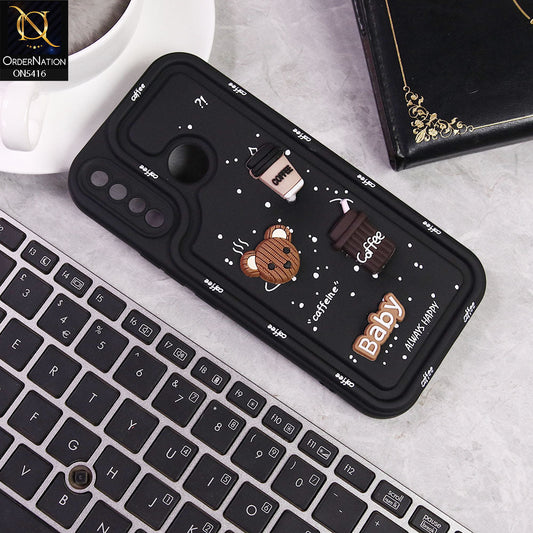 Tecno Spark 4 Cover - Black -  Cute 3D Cartoon Coffee Soft Silicon Case With Camera Protection