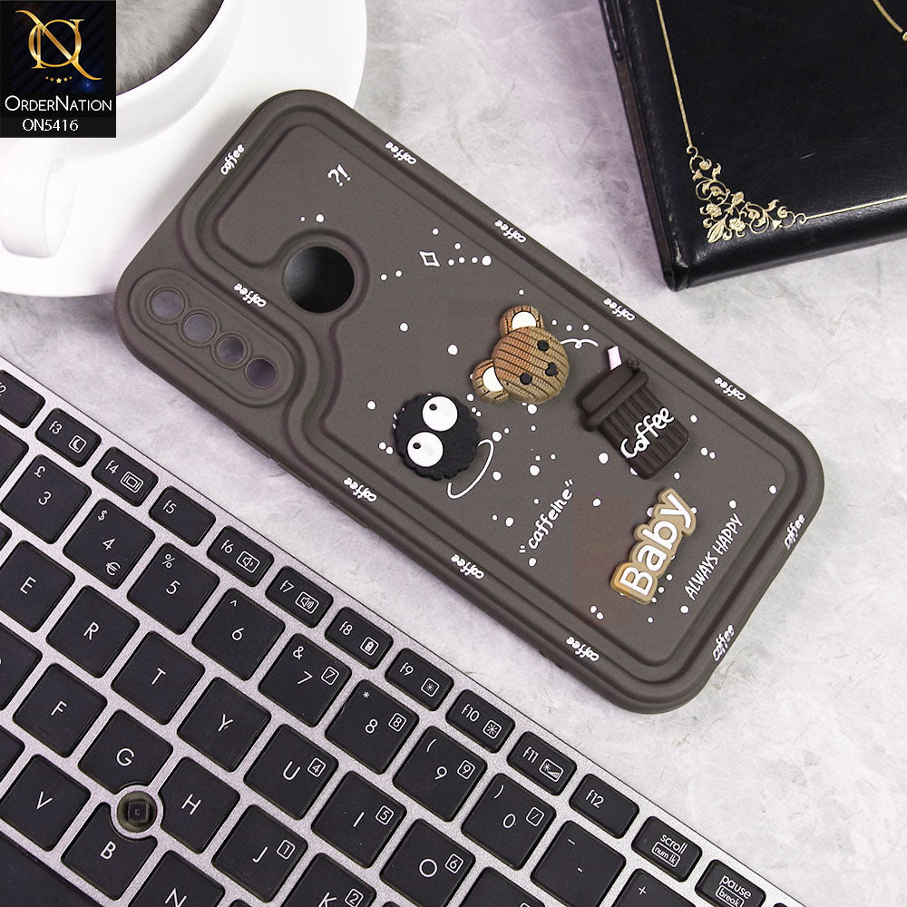 Tecno Spark 4 Cover - Brown -  Cute 3D Cartoon Coffee Soft Silicon Case With Camera Protection