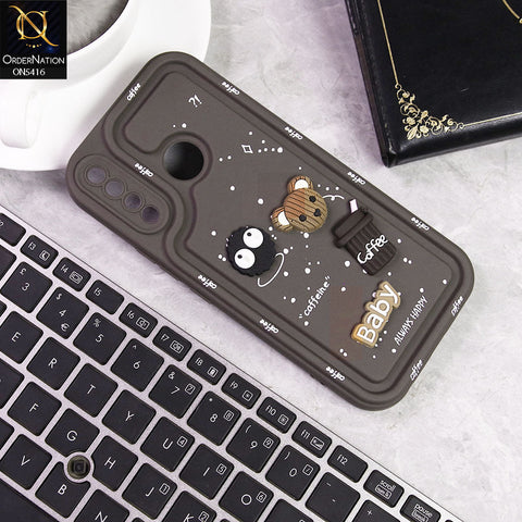 Tecno Spark 4 Cover - Brown -  Cute 3D Cartoon Coffee Soft Silicon Case With Camera Protection
