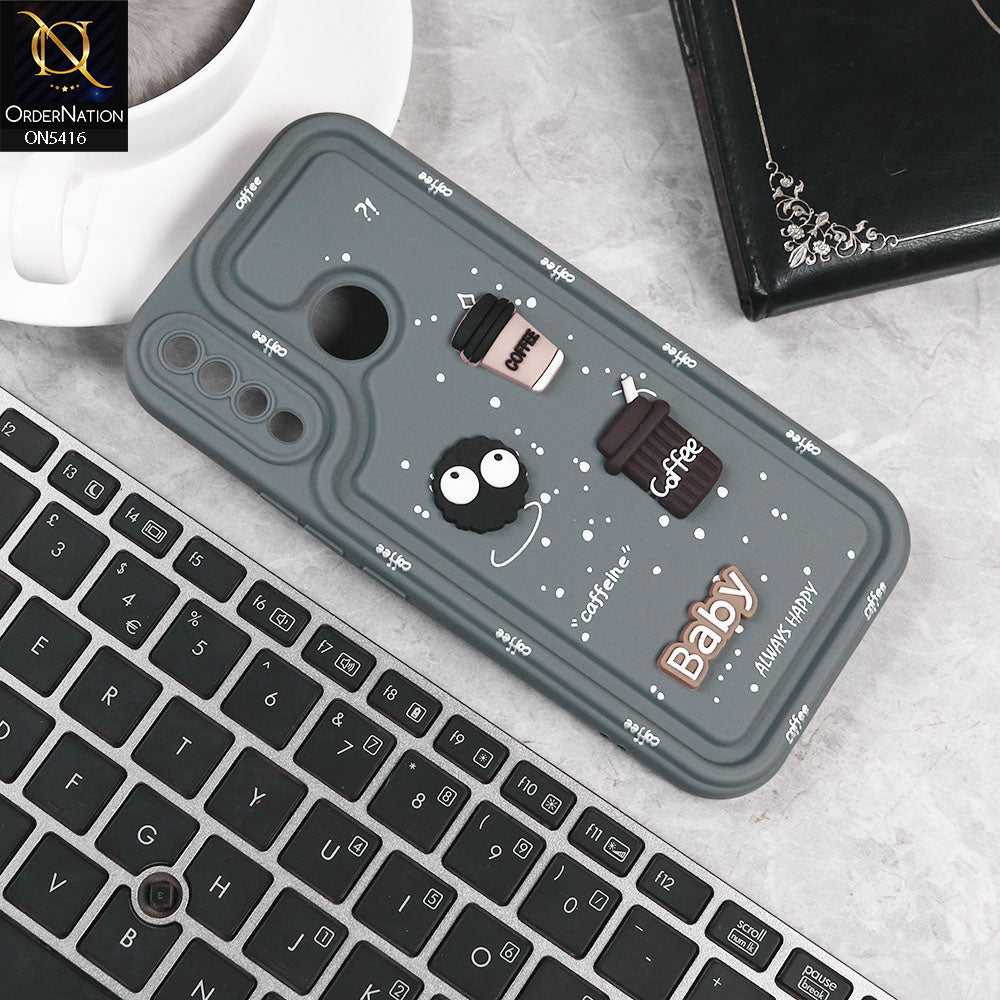 Tecno Spark 4 Cover - Gray -  Cute 3D Cartoon Coffee Soft Silicon Case With Camera Protection