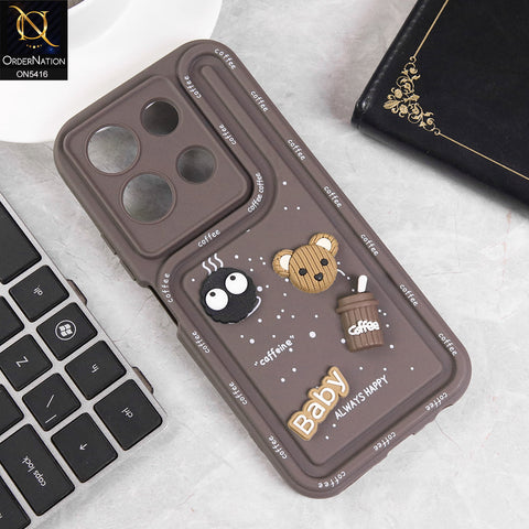 Infinix Note 30 Cover - Brown - Cute 3D Cartoon Coffee Soft Silicon Case With Camera Protection