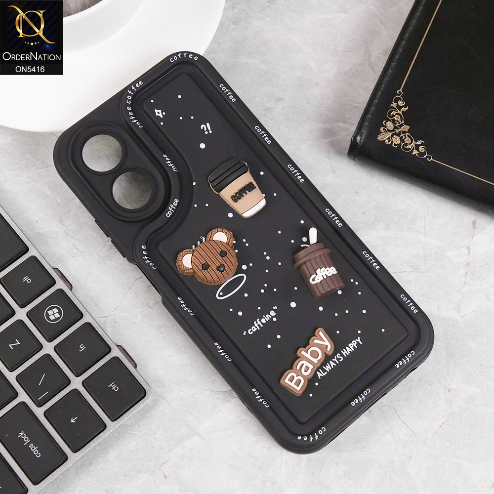 Oppo A17 Cover - Black - Cute 3D Cartoon Coffee Soft Silicon Case With Camera Protection