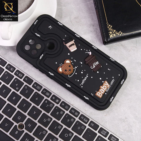 Oppo A15 Cover - Black -  Cute 3D Cartoon Coffee Soft Silicon Case With Camera Protection