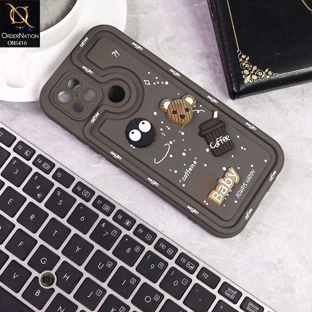 Oppo A35 Cover - Brown -  Cute 3D Cartoon Coffee Soft Silicon Case With Camera Protection