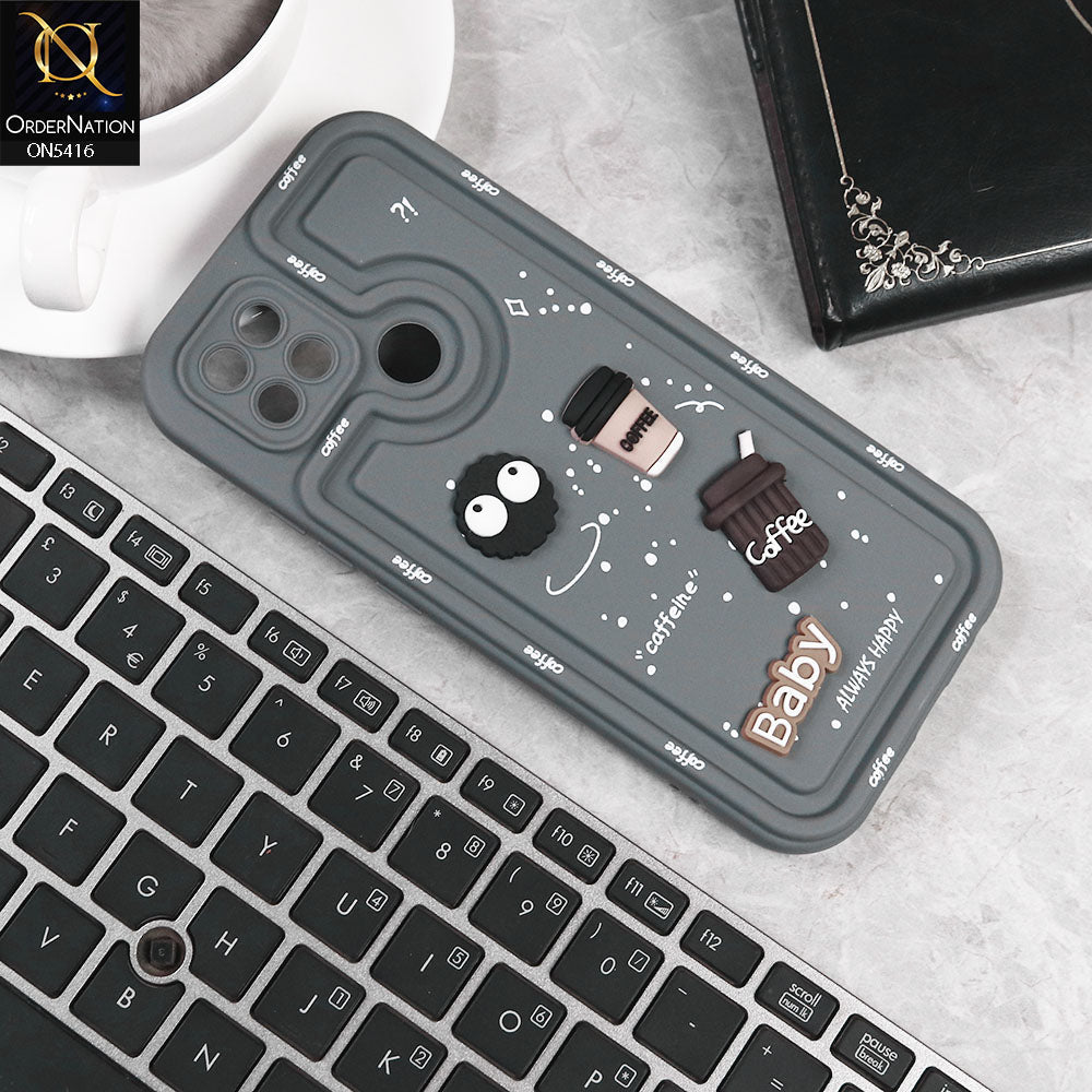Oppo A35 Cover - Gray -  Cute 3D Cartoon Coffee Soft Silicon Case With Camera Protection