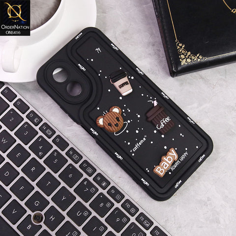 Oppo A38 Cover - Black -  Cute 3D Cartoon Coffee Soft Silicon Case With Camera Protection