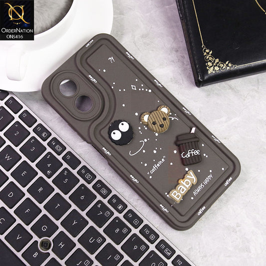 Oppo A38 Cover - Brown -  Cute 3D Cartoon Coffee Soft Silicon Case With Camera Protection