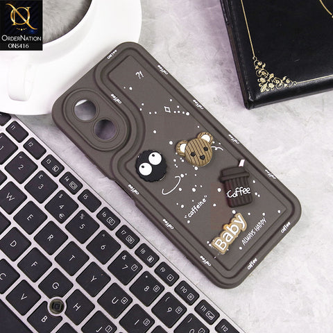 Oppo A38 Cover - Brown -  Cute 3D Cartoon Coffee Soft Silicon Case With Camera Protection