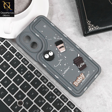 Oppo A38 Cover - Gray -  Cute 3D Cartoon Coffee Soft Silicon Case With Camera Protection