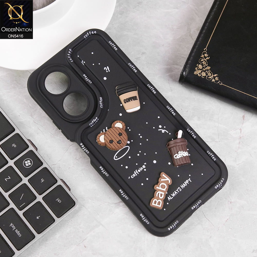 Oppo A58 4G Cover - Black - Cute 3D Cartoon Coffee Soft Silicon Case With Camera Protection