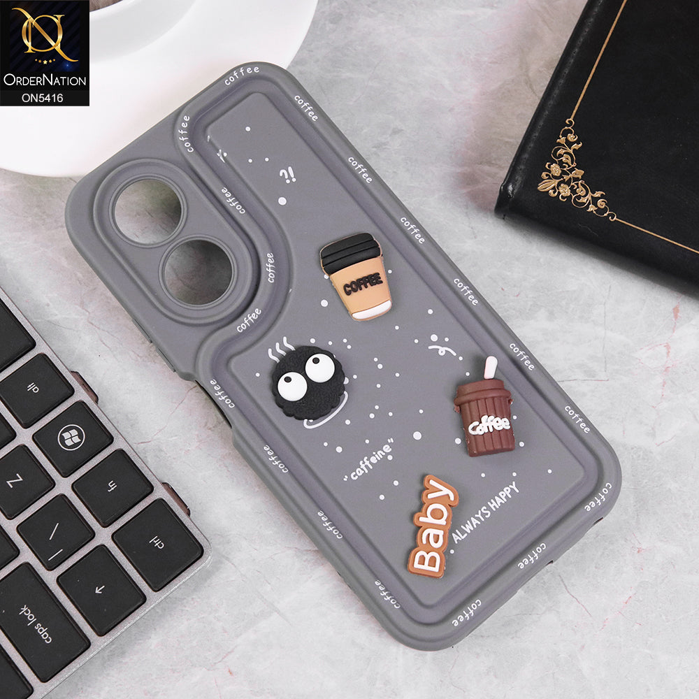 Oppo A58 4G Cover - Gray - Cute 3D Cartoon Coffee Soft Silicon Case With Camera Protection