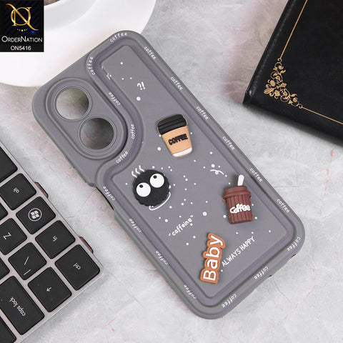 Oppo A58 4G Cover - Gray - Cute 3D Cartoon Coffee Soft Silicon Case With Camera Protection