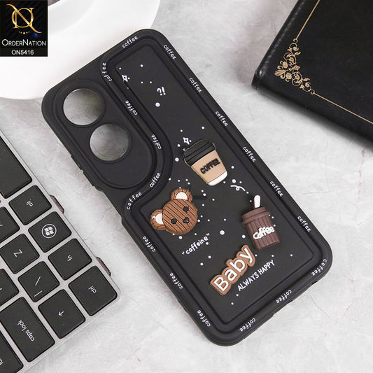 Oppo A60 Cover - Black - Cute 3D Cartoon Coffee Soft Silicon Case With Camera Protection