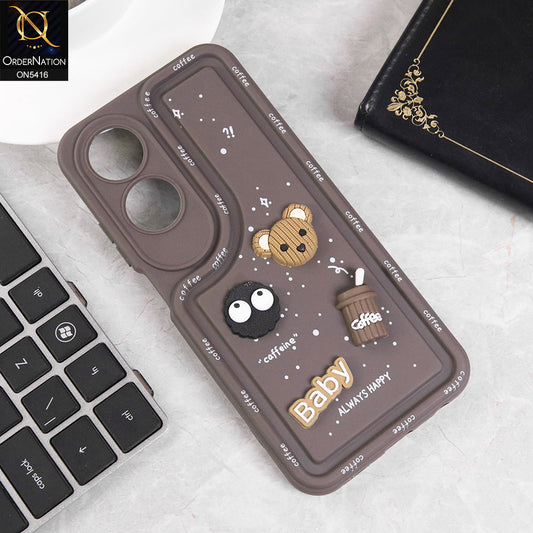 Oppo A60 Cover - Brown - Cute 3D Cartoon Coffee Soft Silicon Case With Camera Protection
