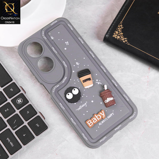 Oppo A60 Cover - Gray - Cute 3D Cartoon Coffee Soft Silicon Case With Camera Protection