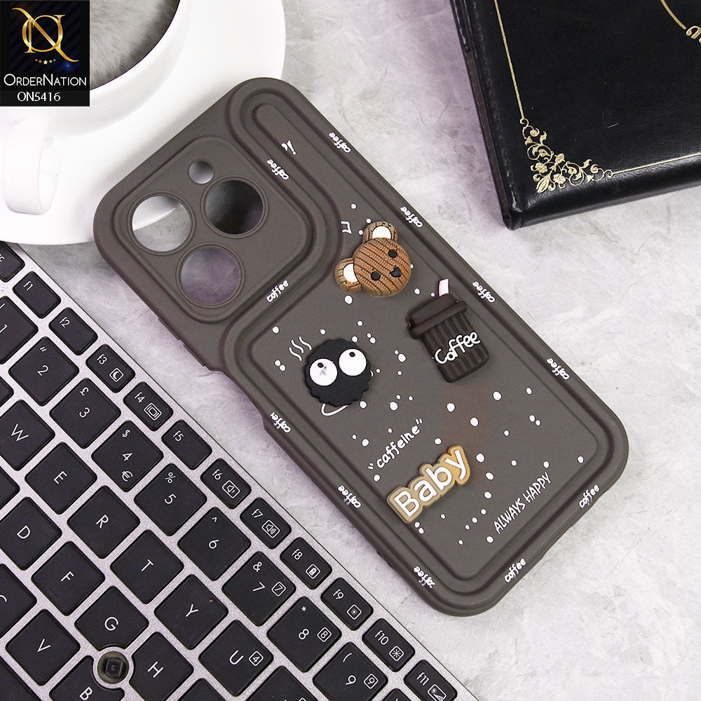 Realme C63 Cover - Brown -  Cute 3D Cartoon Coffee Soft Silicon Case With Camera Protection