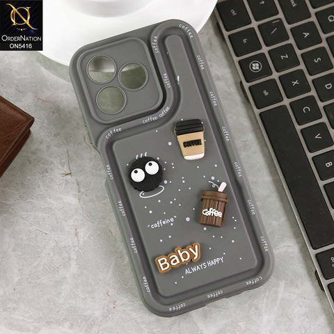 Realme C53 Cover - Gray -  Cute 3D Cartoon Coffee Soft Silicon Case With Camera Protection