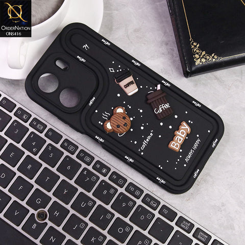 Xiaomi Redmi 13C Cover - Black -  Cute 3D Cartoon Coffee Soft Silicon Case With Camera Protection