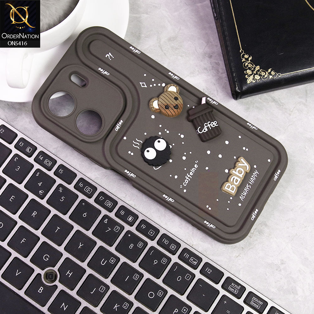 Xiaomi Redmi 13C Cover - Brown -  Cute 3D Cartoon Coffee Soft Silicon Case With Camera Protection