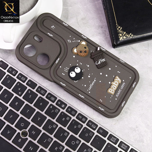 Xiaomi Redmi 13C Cover - Brown -  Cute 3D Cartoon Coffee Soft Silicon Case With Camera Protection