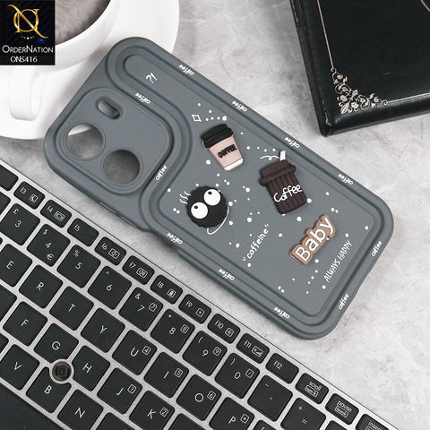 Xiaomi Redmi 13C Cover - Gray -  Cute 3D Cartoon Coffee Soft Silicon Case With Camera Protection