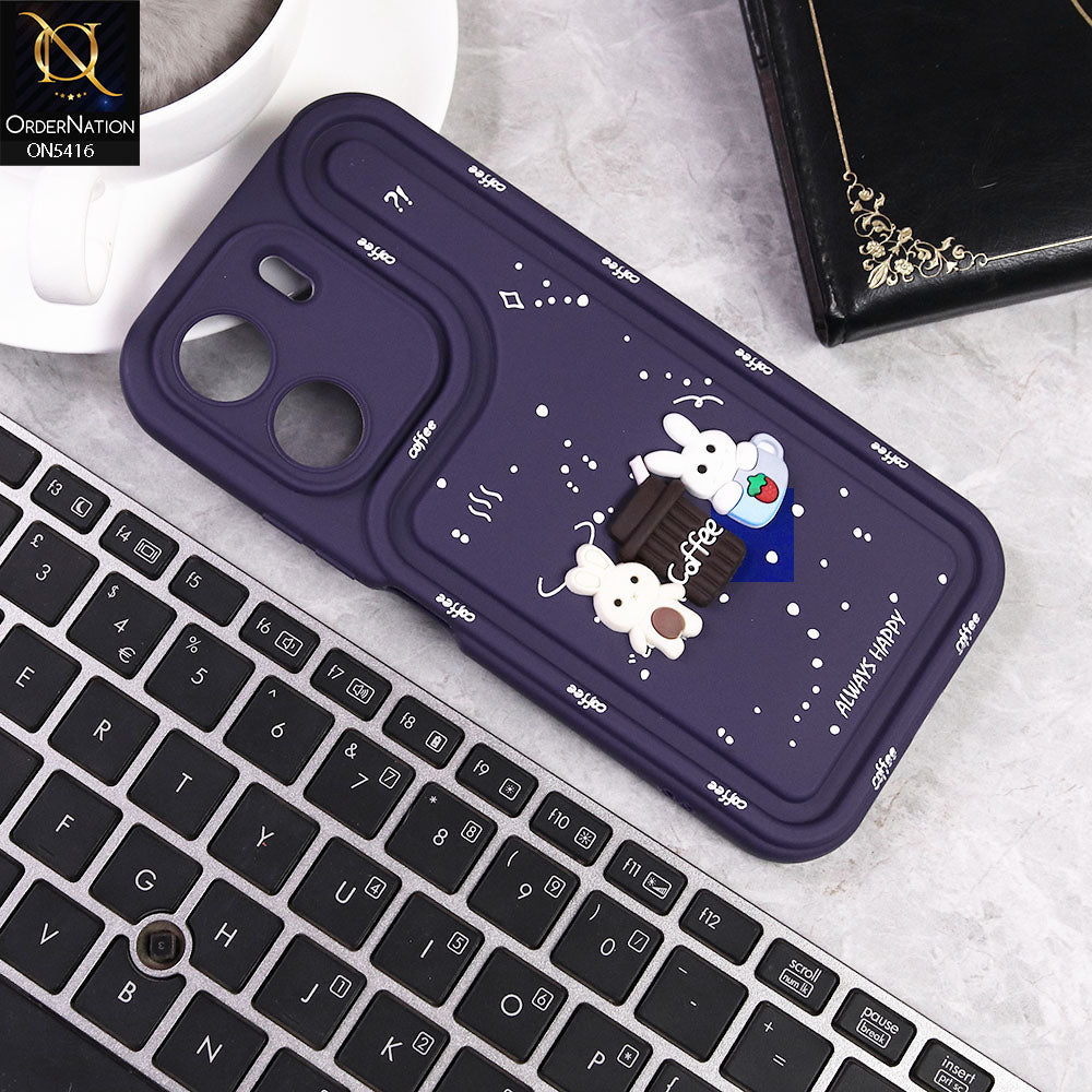Xiaomi Redmi 13C Cover - Purple -  Cute 3D Cartoon Coffee Soft Silicon Case With Camera Protection