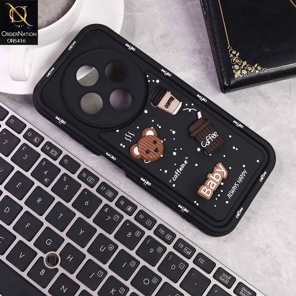 Xiaomi Redmi 14R Cover - Black -  Cute 3D Cartoon Coffee Soft Silicon Case With Camera Protection