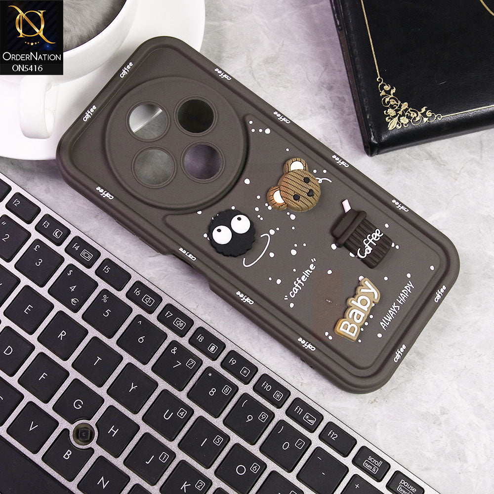 Xiaomi Redmi 14C Cover - Brown -  Cute 3D Cartoon Coffee Soft Silicon Case With Camera Protection